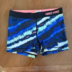 Nike Pro Black and Blue Patterned Shorts